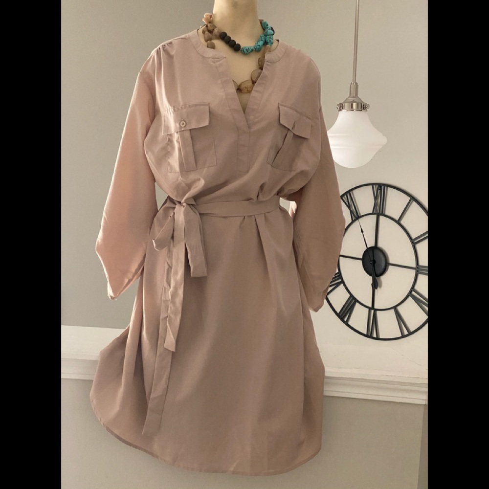 Millennium Tan Shirt Dress with Belt Tie - 3X